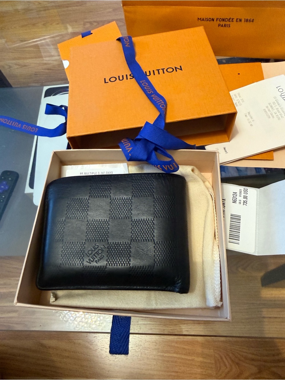Louis Vuitton Black Checkered Bifold Wallet with Orange Packaging - Picture 8 of 12